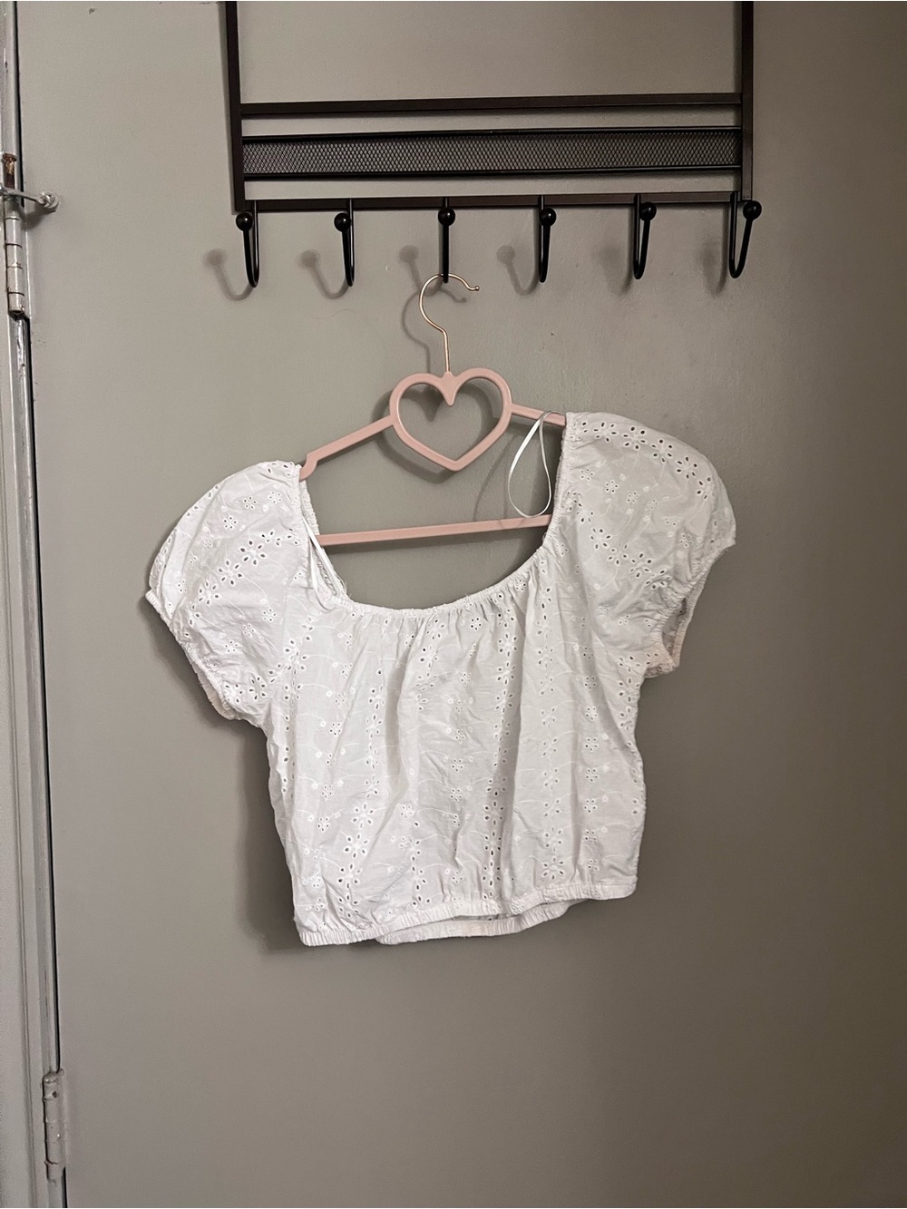White Eyelet Puff-Sleeve Crop Top - Women